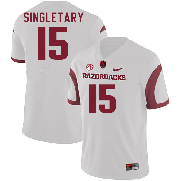 Men #15 Jaheim Singletary Arkansas Razorback College Football Jerseys Stitched Sale-White - Click Image to Close